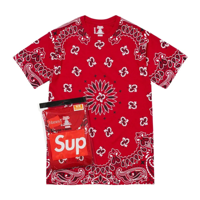 Supreme Hanes 佩斯利印花无标签 T 恤 2 件装(红色)