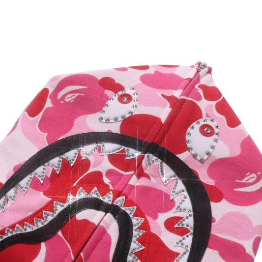BAPE ABC Camo Crystal Stone Shark Full Zip Hoodie (PINK) LADIES