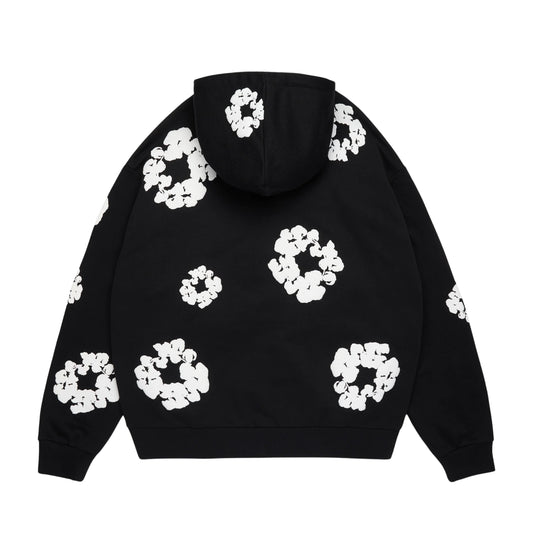 เสื้อฮู้ดดลายเดนิม น้ำตาฝ้าย (สีดำ)