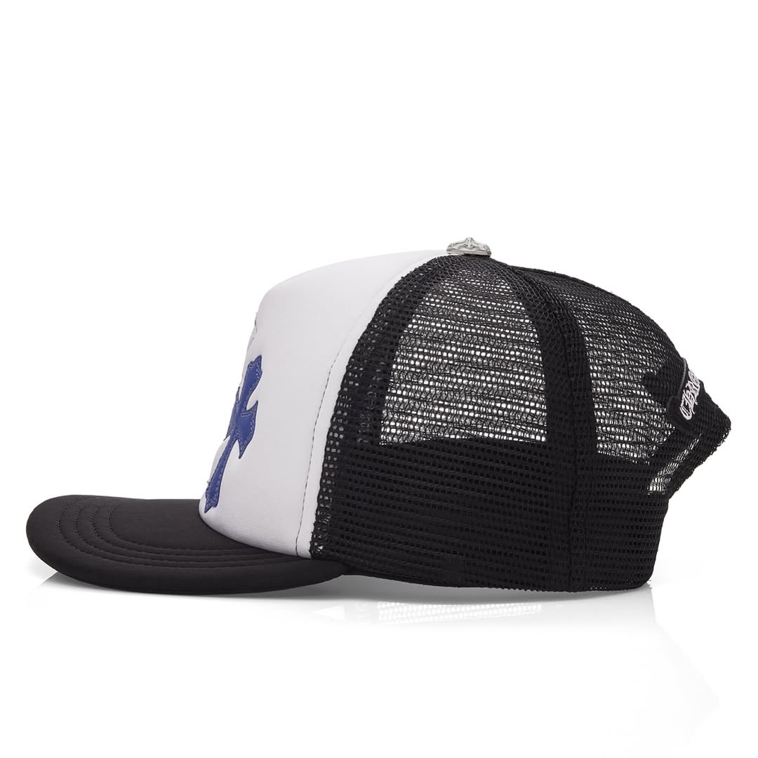 Chrome Hearts Red White Blue Triple Cross Trucker Hat (BLACK/WHITE)