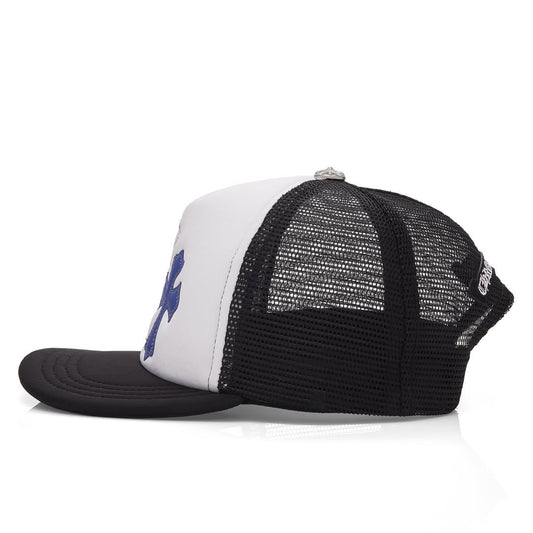 Chrome Hearts Red White Blue Triple Cross Trucker Hat (BLACK/WHITE)