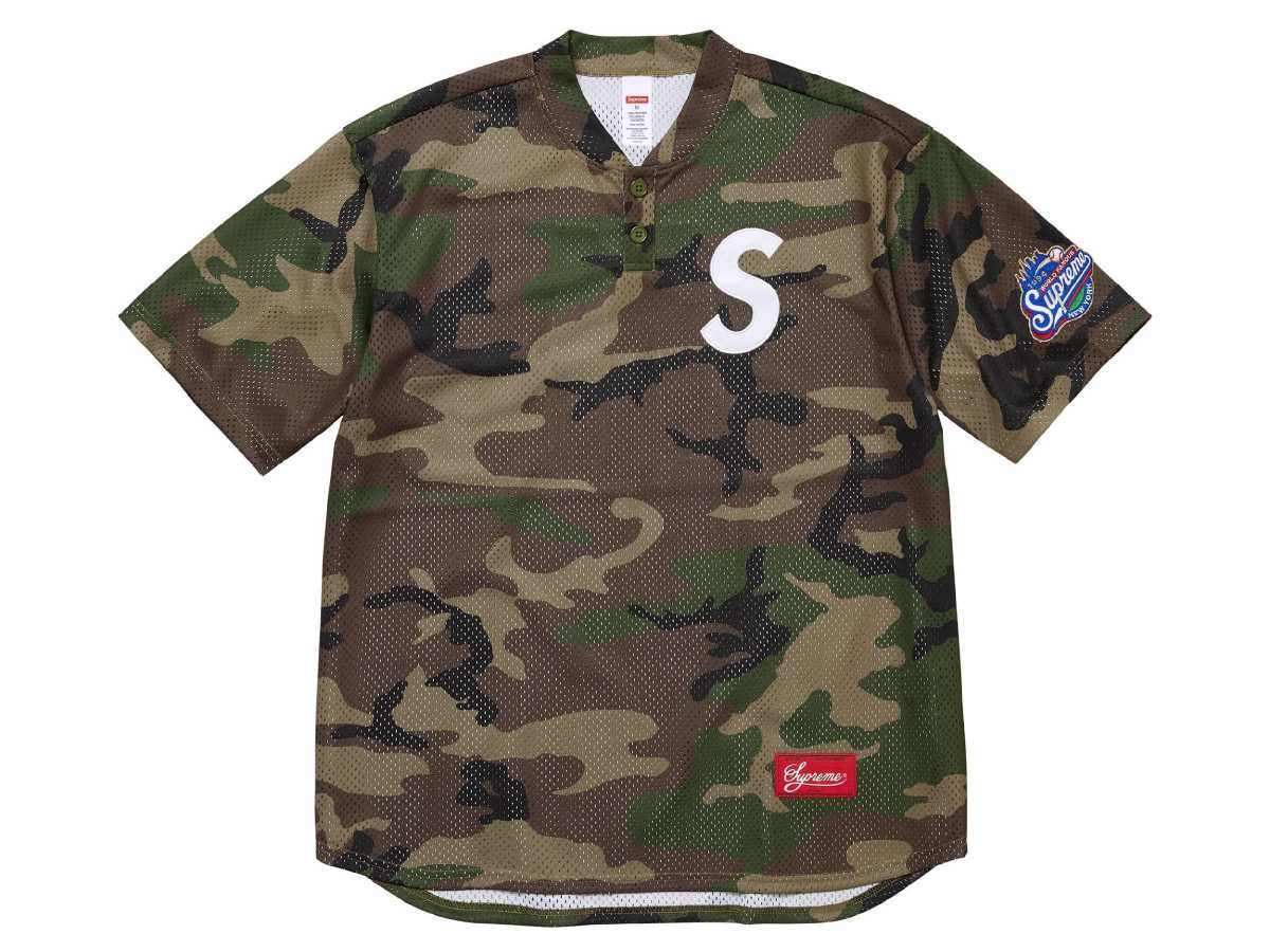 Supreme S logo Baseball Henley (WOODLAND CAMO)