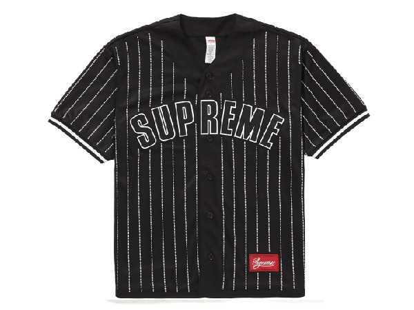 Supreme Rhinestone Stripe Baseball Jersey (BLACK)