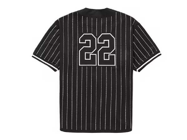 Supreme Rhinestone Stripe Baseball Jersey (BLACK)