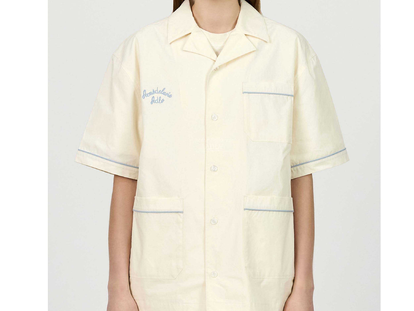 acmé de la vie SCRIPT LOGO OPEN COLLAR Shirt (CREAM)