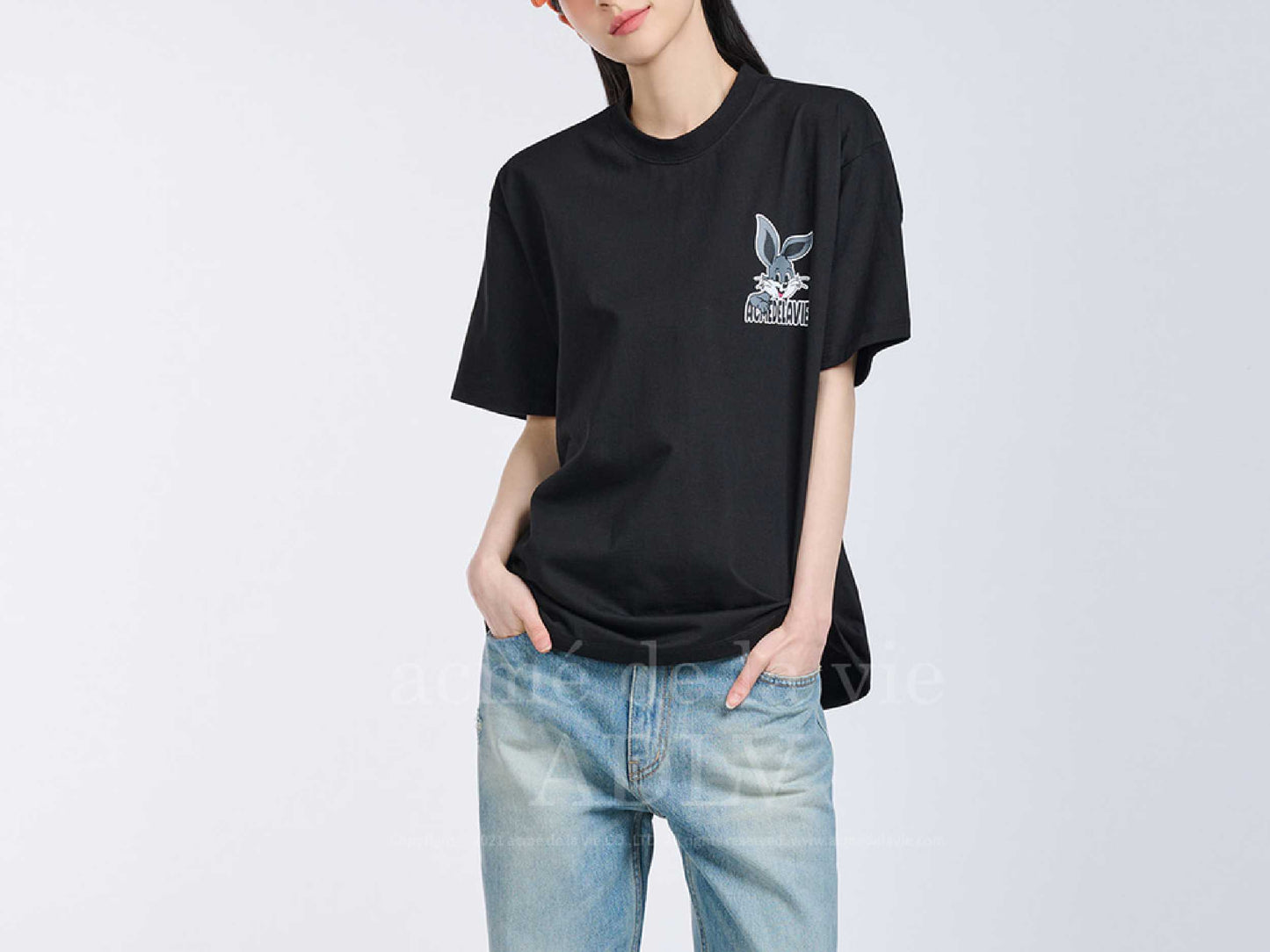 acmé de la vie CARTOON RABBIT Short Sleeve T-Shirt (BLACK)
