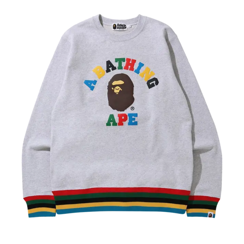 BAPE Multi Color Letters College Line Rib Crewneck (GREY)