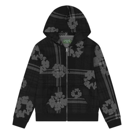 Denim Tears Plaid Cotton Wreath Zip Up Hoodie (BLACK)