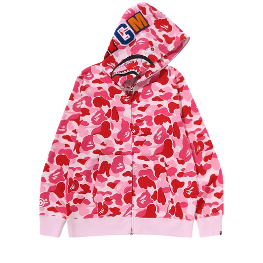 BAPE ABC Camo Crystal Stone Shark Full Zip Hoodie (PINK) LADIES