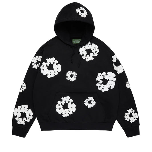 เสื้อฮู้ดดลายเดนิม น้ำตาฝ้าย (สีดำ)