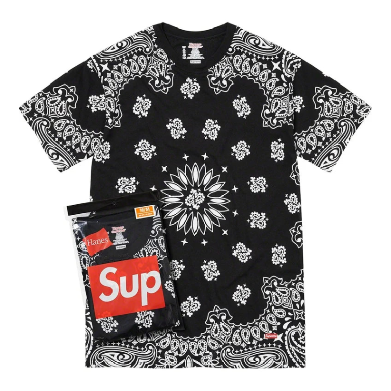 Supreme Hanes Bandana Tagless Tees 2 Pack (BLACK)