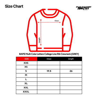 BAPE Multi Color Letters College Line Rib Crewneck (GREY)