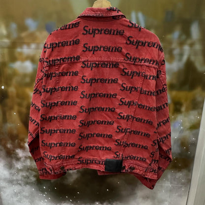 Supreme Frayed Logos Denim Trucker Jacket (RED)