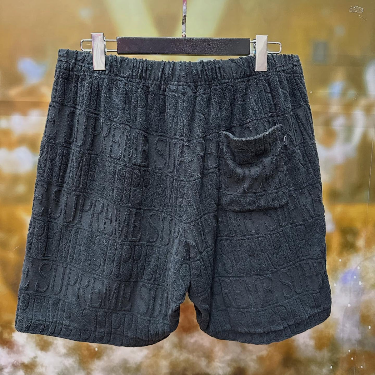 Supreme Logo Stripe Terry Shorts (BLACK)