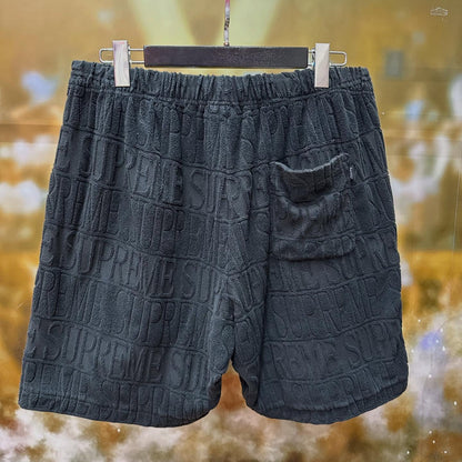 Supreme Logo Stripe Terry Shorts (BLACK)