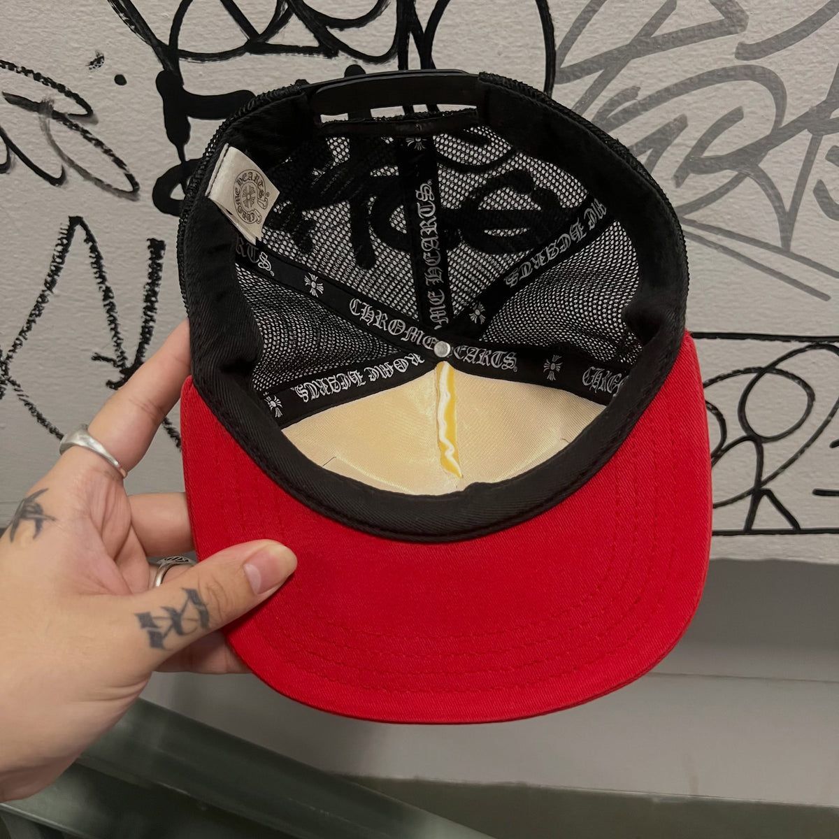 Chrome Hearts FUCK Hollywood Trucker Hat (RED/BLACK/WHITE