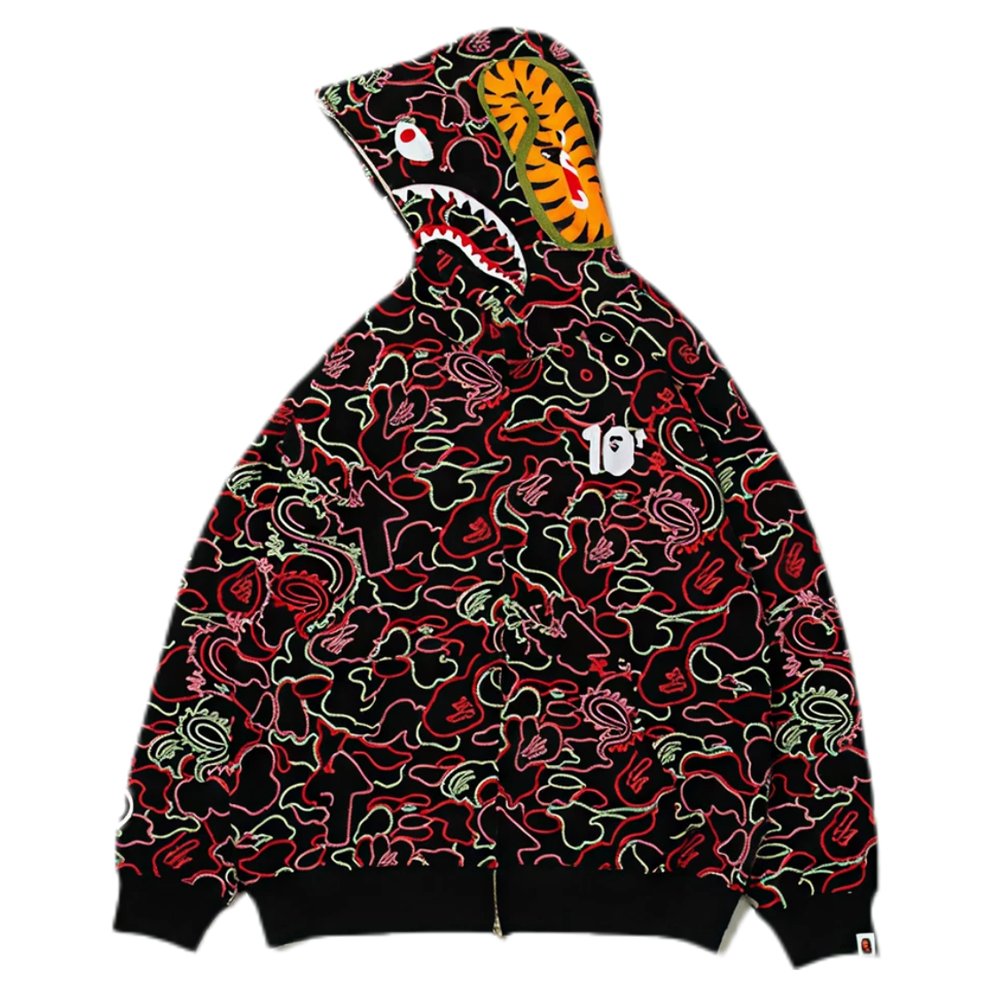 BAPE X 88Rising Glow In The Dark Camo Shark  Full Zip Hoodie (RED)