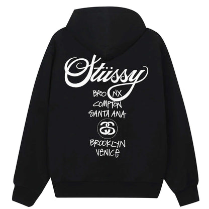 Stussy Zip Hoodie World Tour 2024 (สีดำ)