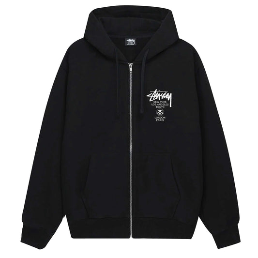 Stussy Zip Hoodie World Tour 2024 (สีดำ)